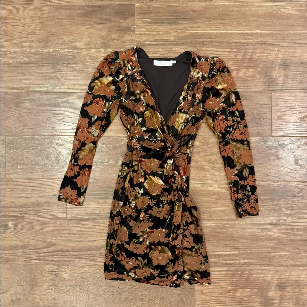 ASTR The Label Velvet Floral Wrap Dress